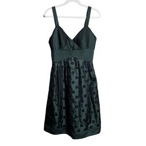 Eliza J Fit & Flare Dress Green Polka Dot Knee Length & Sleeveless Size 8